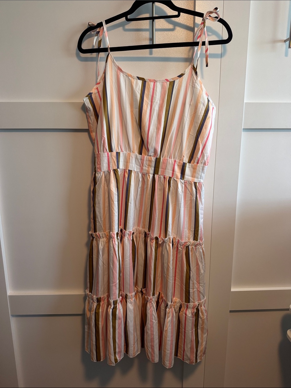 Sleeveless Striped Tiered Midi Dress - Pastel Stripes